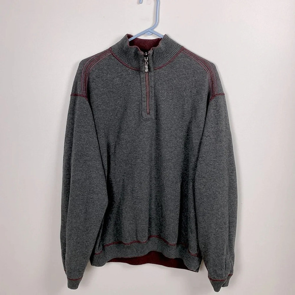 Tommy Bahama Flipshore Quarter Zip in maroon and gray - Picture 12 of 16